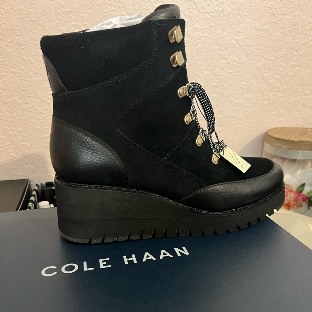 New Cole Haan wedge leather booties